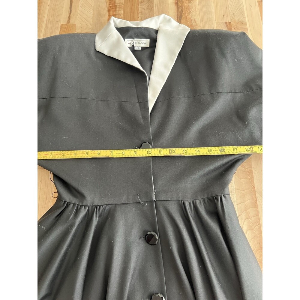 Victor Costa 80s Does 50s Collared Dress Full Skirt Tea Length Blk & White 8 - Picture 8 of 10
